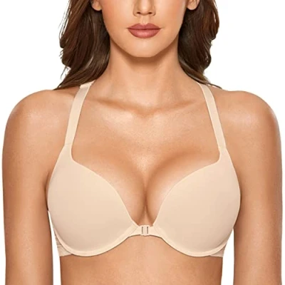 Immagine di DOBREVA Donna Reggiseno Invisibile Push Up Apertura Frontale con Ferretto Beige 5E