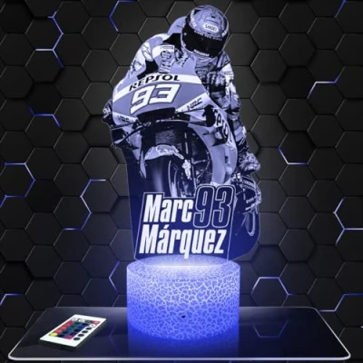 Immagine di Lampada da comodino, Luce notturna tattile GP MOTO M.Marquez illusione 3D LED, idea regalo di Natale per ragazzi e ragazze notte bambini o adulti TOP