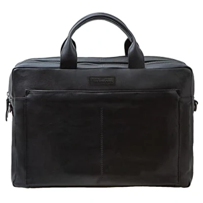 Immagine di Pride and Soul 47530 Nomad, Borsa per notebook da 15&quot;, a tracolla in vera pelle, con 2 scomparti principali, valigetta ca. 30 x 42 13 cm, Nero, lavoro