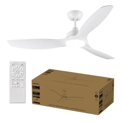 Immagine di Philips Fixed Blade Ventilatore da soffitto con Luce, 3 pale, 132cm, Luce LED 28W, motore DC, temperature di colore (3000 K, 4300 6500 K), dimmerabile, telecomando incluso