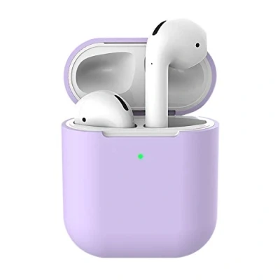 Immagine di Custodia in silicone Compatibile con Airpods 2 &amp; 1, Case per Cover protettiva antiurto [Supporto ricarica wireless] (AirPods 2, viola chiaro)