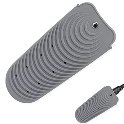Immagine di tappetino in silicone resistente al calore per piastra capelli, ferro arricciacapelli antiscivolo da viaggio e stiro, supporto bigodino caldo portatile (grigio)