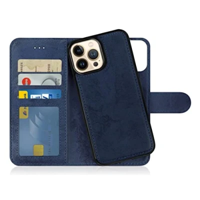 Immagine di MyGadget Cover per iPhone 14 Pro Max Custodia Libretto Magnetica Portafoglio Flip Wallet Case Porta Carte in Similpelle PU Removibile Blu Scuro