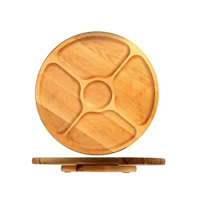 Immagine di COLLECTOR Tagliere Girevole Piatto Diviso Rotondo Circolare In Legno Porta Snack 33 cm