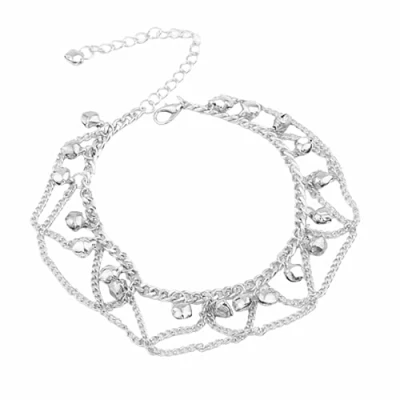 Immagine di Jingle Bells Braccialetto Ankelt Boho Campane A Strati Nappe Catena Del Piede Spiaggia Regolabile Sandali Piedi Nudi Gioielli per Le Donne Ragazze Adolescent (Argento)