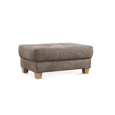 Immagine di CAVADORE Sgabello Puccino con piedini in legno stile rustico/sgabello per divano effetto pelle / 99 x 45 65 cm/microfibra marrone chiaro