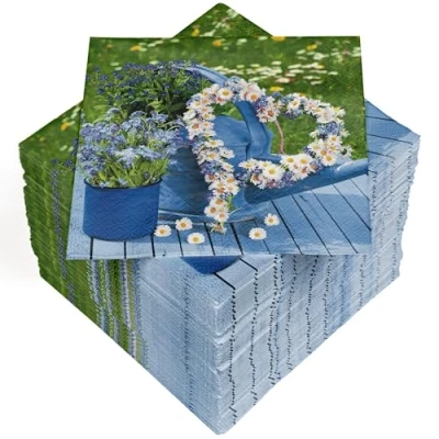 Immagine di HEKU 100 tovaglioli, 3 veli, 33 x cm, assorbenti e pratici, realizzati in Europa, ideali per matrimoni, anniversari occasioni speciali, cuore floreale