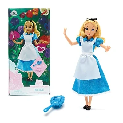 Immagine di Disney Store Bambola Ufficiale Classica Alice nel Paese delle Meraviglie, 30 cm, Include Spazzola, Completamente posizionabile in Abito di Raso e Grembiule per Bimbi dai 3 Anni su
