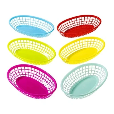 Immagine di Talking Tables Confezione da 6 Colorati per Alimenti Cestini in Plastica Feste Bambini Pizza Hot Dog, Hamburger, Dolci, Snack Porta Patatine Festa, Multicolore