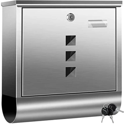 Immagine di KESSER® Cassetta per le Lettere in Acciaio Inox con scomparto Giornali, Targhetta, Finestra di visualizzazione, Chiave 3X, Verniciata a polvere, Materiale Montaggio, Argento
