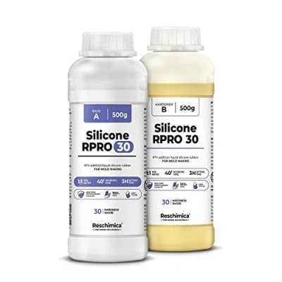 Immagine di Reschimica Gomma siliconica 1:1 R PRO 30, Non tossica, Semplice da Usare, Resistente alla Rottura, 30 Shore, Compatibile con resine epossidiche, Gesso, Cera e Altri Materiali (1 kg)