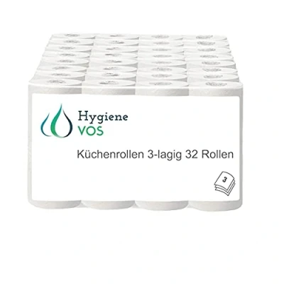 Immagine di Hygiene VOS 32 rotoli da cucina originali panni assorbenti a 3 strati in confezione risparmio 8 x 4 carta (32 50 fogli)