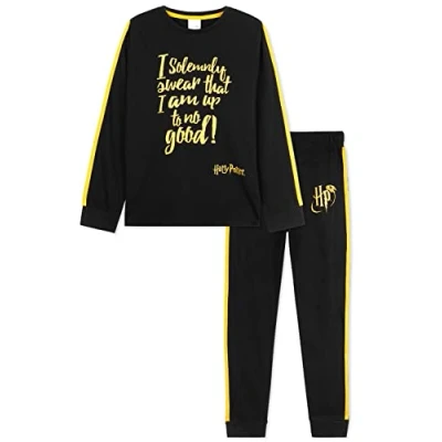 Immagine di Harry Potter Pigiama Bambina a Maniche Lunghe Pigiami Ragazza 2 Pezzi in 100% Cotone 7 14 Anni Hogwarts Merchandise Ufficiale (Nero/Oro, 11 12 Anni)