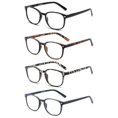 Immagine di JM Occhiali da Lettura Quadrati Resistenti e Confortevoli con un Design Unico. Per Donna Uomo. +2.25 [4 Pack Colori Misti]