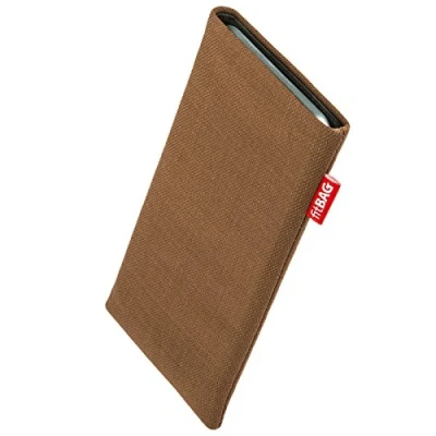 Immagine di fitBAG Rave Marrone per Apple iPhone 16 Pro 6.3&quot; Custodia cellulare in tessuto con imbottitura microfibra Accessorio funzione di pulizia Made Germany