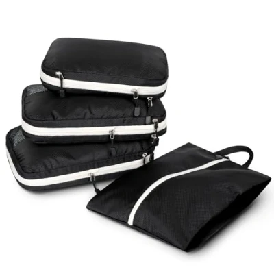 Immagine di AiQInu Organizer Valigia 4 Pezzi Set, Compressione Packing Cube Salvaspazio Espandibile Ultraleggero Viaggio per i Vestiti,Scarpe,Intimo Set da Zaini o Bagagli a Mano