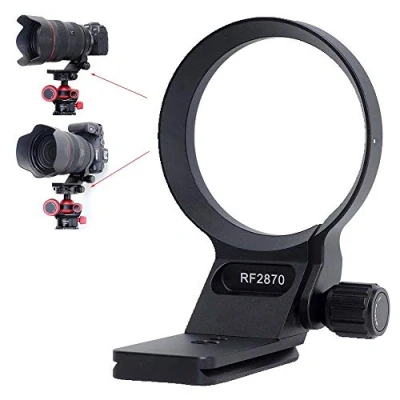 Immagine di iShoot Collare per obiettivo con anello di montaggio treppiede in metallo compatibile Canon RF 28 70 mm f/2L USM, staffa supporto inferiore è Arca Swiss Fit piastra a sgancio