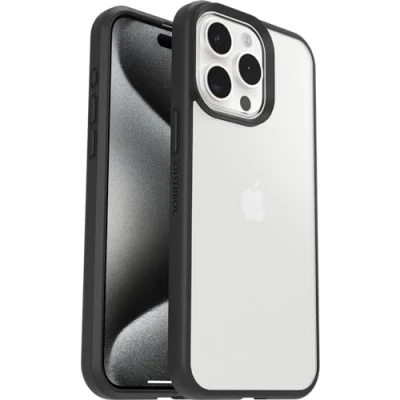 Immagine di OtterBox cover per iPhone 15 Pro Max Sleek, resistente a shock e cadute, Sottile, testata norme anti caduta MIL STD 810G, Trasparente/Nero, Senza Retail Package