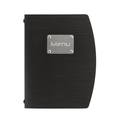 Immagine di SECURIT Porta Menu Linea Rio Per Caffè, Ristoranti, Bar Formato A5 Placca Serigrafata In Acciaio Inox Con Scritta Menù 1 Doppio Inserto Incluso Colore Nero