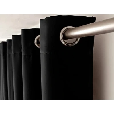 Immagine di ED ENJOY HOME Tenda oscurante con occhielli argentati, nero, altezza grande, 140 x 280 cm, 100% poliestere, tessuto certificato Oeko TEX, collezione liquirizia