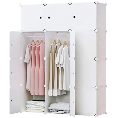 Immagine di BRIAN &amp; DANY Armadio Modulare con 12 Cubi, Scaffale Componibile Ante, Guardaroba Organizzatore Economico, stanzino Combinato in Plastica, 111x 47x 148 cm