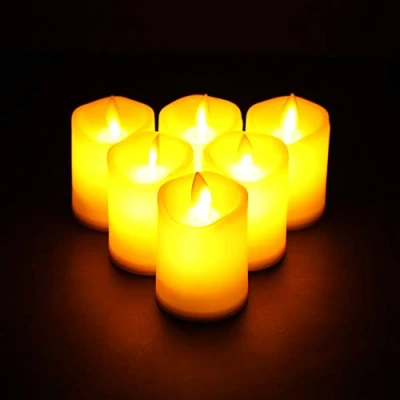 Immagine di JHY DESIGN Set di 6 candele a batteria tremolanti, in plastica, senza fiamma, alimentate batteria, con luci LED per lanterna