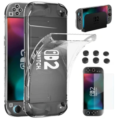 Immagine di HEYSTOP Cuover Compatibile con Nintendo Switch 2 Modello, Dockable Custodia Protettiva in TPU Morbido Pellicola Temperata Cappucci del Pollice Joycon