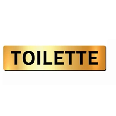 Immagine di Targa Segnale Toilette WC Bagno in metacrilato Color Oro Lucido Specchio autoadesiva per mm 180x43x3
