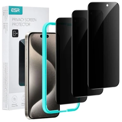 Immagine di ESR 3 Pezzi Pellicola Privacy per iPhone 15 Pro, Bordi curvi, Compatibili con le custodie, Protezioni lo Schermo