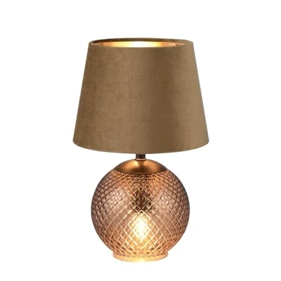 Immagine di Reality Lampada da tavolo Jonna R51242013, base in vetro color ambra, paralume velluto marrone/color oro, escl. 2x E14