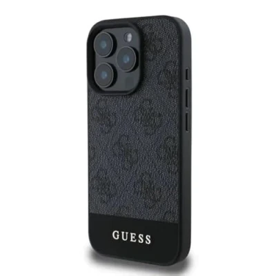 Immagine di CG MOBILE Guess Custodia rigida in pelle PU 4G con striscia inferiore per iPhone 16 Pro Grigio
