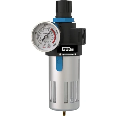 Immagine di Güde Riduttore di pressione filtro 1/4 (filettatura collegamento IG 1/4&quot;, massima esercizio 10 bar, per il montaggio su compressori/tubi dell&#039;aria compressa, con separatore d&#039;acqua,