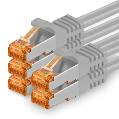 Immagine di 1aTTack.de Cat.7 Cavo di Rete 0,5m Grigio 5 Pezzi Ethernet LAN Cat7 Cat 7 SFTP Spina RJ45 Cat6a 10 Gbit s Compatibile con Cat5 Cat6 Cat8 per Switch Router Modem Patchpanel