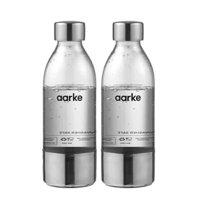 Immagine di aarke 2 Pacchi Bottiglie per Gasatore d’acqua Carbonator 3, senza BPA con Dettagli in Acciaio (450ml), Transparent
