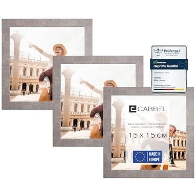 Immagine di CABBEL Confezione da Tre (3 Pezzi) cornici 15x15 cm in Legno MDF Grigio (Calcestruzzo) con plexiglass infrangibile/Modno
