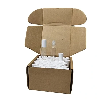 Immagine di 50 flaconi a rullo da 5 ml con coperchio bianco per oli essenziali, flacone trasparente