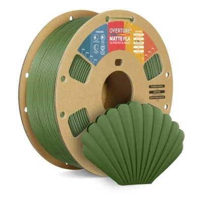 Immagine di OVERTURE Filamento Matte PLA 1.75mm, 1kg Bobina (2.2lbs) Opaco Filamenti per Stampante 3D, Neatly Wound Precisione Dimensionale +/ 0.02 mm, Army Verde