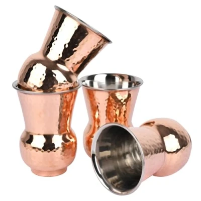 Immagine di Zap Impex Set di 4 bicchieri in rame e acciaio inox, da 400 ml, per la casa cucina