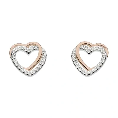 Immagine di Dew 3706RCZ Orecchini a perno, forma di cuore intrecciato con zirconi cubici e placcato in oro rosa 14 carati, argento Sterling