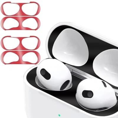 Immagine di adesivo antipolvere compatibile con AirPods 4(2024) custodia, protezione interna parapolvere, di della polvere metallo pellicola ultra sottile Sticker (red+red )