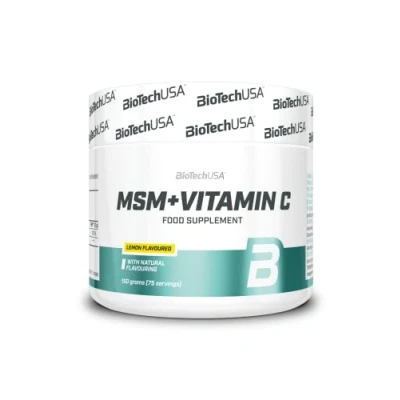 Immagine di BioTechUSA msm + Vitamin C, Integratore in polvere con e vitamina c istantaneamente solubile al gusto di limone, 150 g, Limone