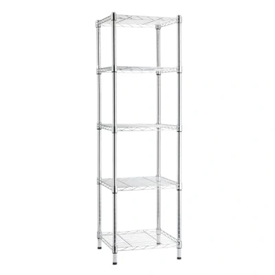 Immagine di Amazon Basics Scaffale a torre regolabile con 5 ripiani, cromato, 40.6 x 137.2 cm (larghezza profondità altezza)