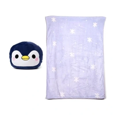 Immagine di Puckator Cuscino in Peluche 2 1 con Morbida Copertina Blankeazzz Nico, il Pinguino e Fiocchi di Neve