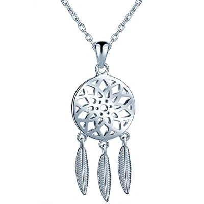 Immagine di Infinite U Ciondolo da donna in argento Sterling 925 con piuma, acchiappasogni, design tribale, collana estensibile