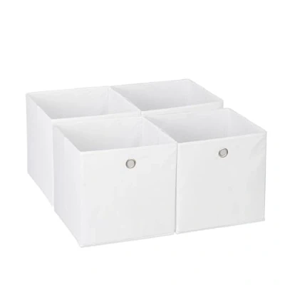 Immagine di Relaxdays Scatola Portaoggetti, Set 4 Box Cubo da Scaffale, HLP 30 x cm, Portagiochi Pieghevole, Stoffa, Bianco, Poliestere, Cartone