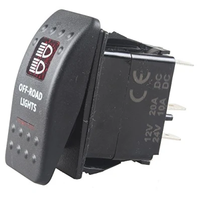 Immagine di Mintice Auto 12V 20A Led Rosso Luce Pannello Interruttore a Bilanciere Levetta Pulsante Cruscotto Impermeabile Camion 5Pin Offroad Light