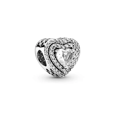 Immagine di Pandora Charm Leveled Glittering Hearts 799218C01 argento donna