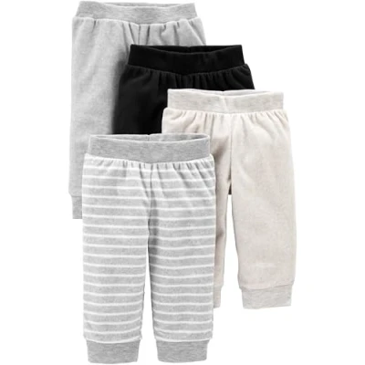 Immagine di Simple Joys by Carter&#039;s 4 Pack Fleece Infant And Toddler Pants, Avorio/Bianco Righe/Grigio Chiaro/Nero, Prematuro (Pacco da 4) Unisex Bimbi