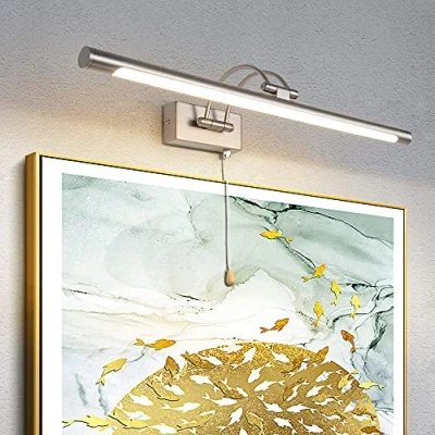 Immagine di LED Applique Parete Lampada 60cm 12W Illuminazione Specchio Da Bagno IP44 3000K Nichel Regolabile Braccio Luce Dell&#039;immagine Luci Lettura Comodino Interni Con Tirare l&#039;interruttore