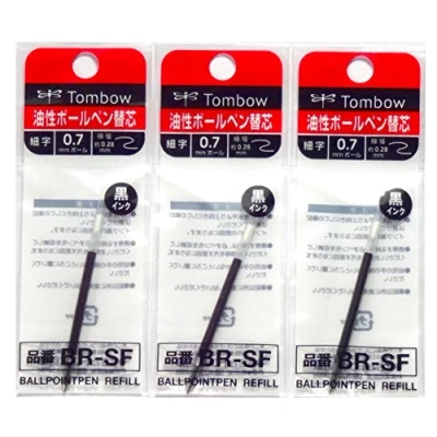 Immagine di Tombow BR SF33 Ricariche per penne a sfera AirPress (modello BC AP), con inchiostro nero, tratto da 0,7 mm, 3 confezioni un totale di pezzi, in confezione originale Komainu Dou